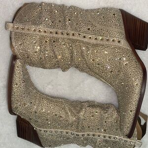 Jessica Simpson Gold Rhinestone Heeled Boots